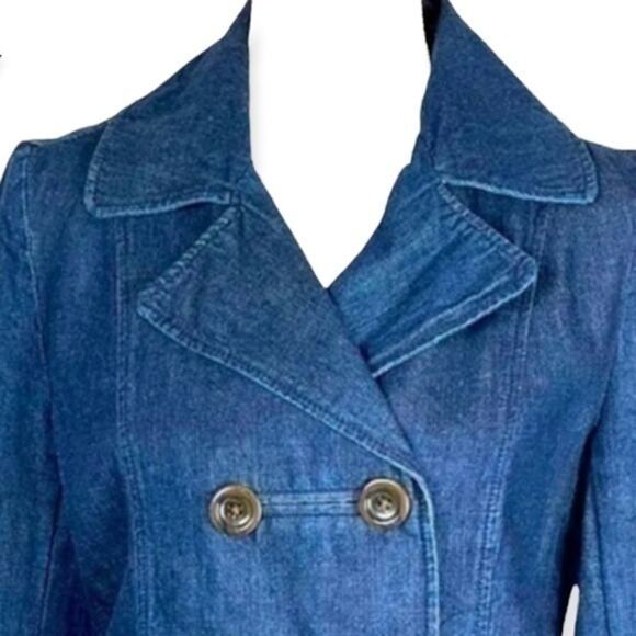 Old Navy Blue 100% Cotton Double Breasted Cottage Boho Jean Jacket NWOT Size SP - Picture 3 of 10